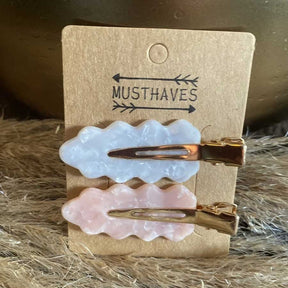 Haarclip Set Leaves Grey/Pink 6cm - KOOS • alles voor je haar