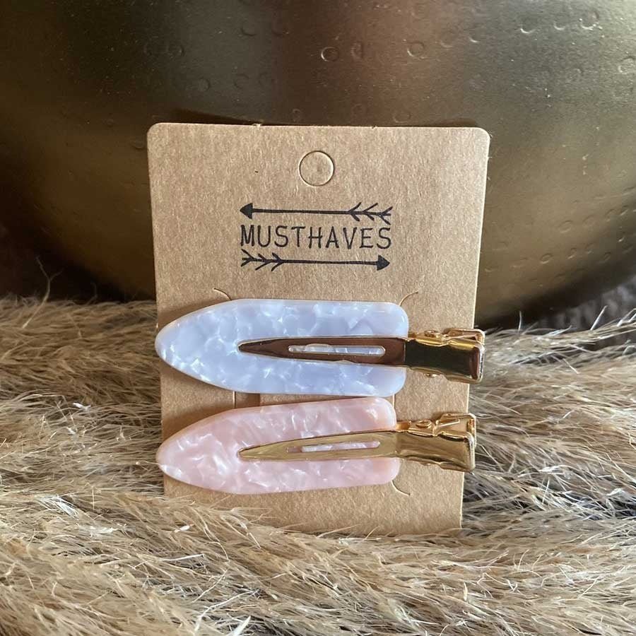 Haarclip Set Marble Grey/Pink 6cm - KOOS • alles voor je haar