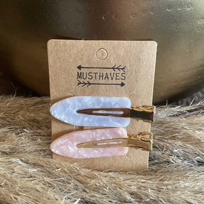 Haarclip Set Marble Grey/Pink 6cm - KOOS • alles voor je haar