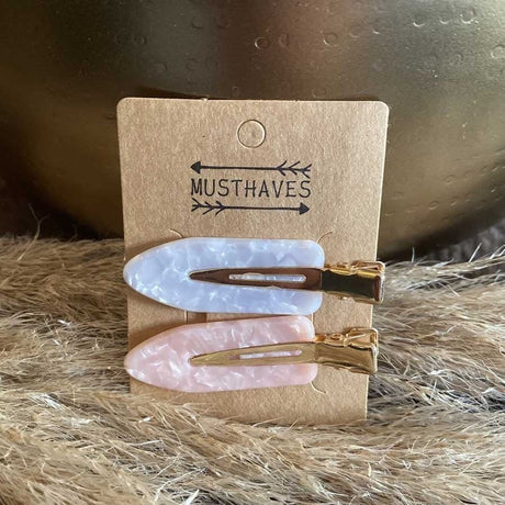 Haarclip Set Marble Grey/Pink 6cm - KOOS • alles voor je haar