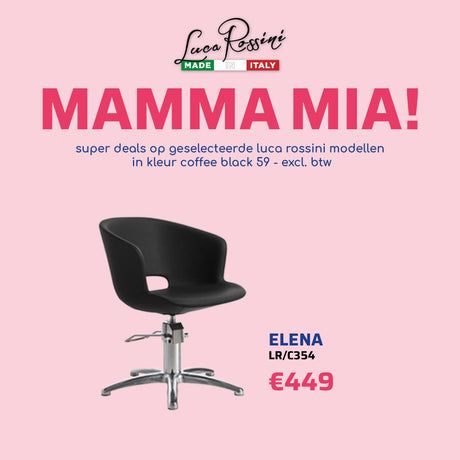 LR Kappersstoel Elena Zwart - MAMMA MIA - KOOS • alles voor je haar