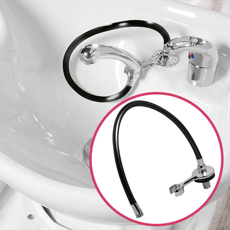 SA Chrome Shower Support With Black PVC Flexible - KOOS • alles voor je haar