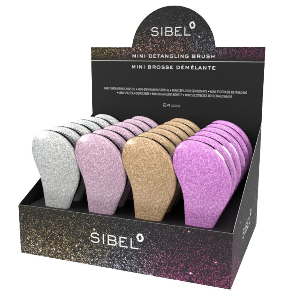 Sibel Mini Ontwarborstel Glitter Display 24st - KOOS • alles voor je haar