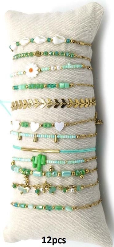 Stainless steel armbandjes op kussen klein groen - KOOS • alles voor je haar